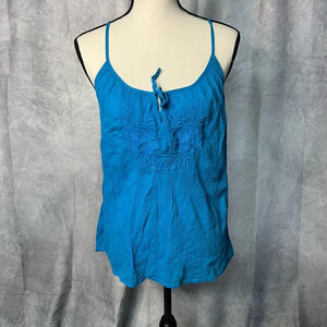 Old Navy Electric Blue Embroidered Crinkle Tank with Keyhole Tie - Medium